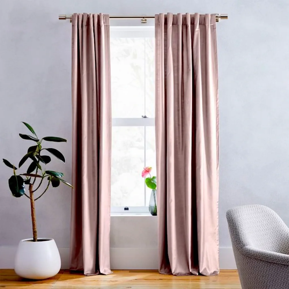 Set of West Elm Luster Velvet Curtains in Dusty Blush New 48